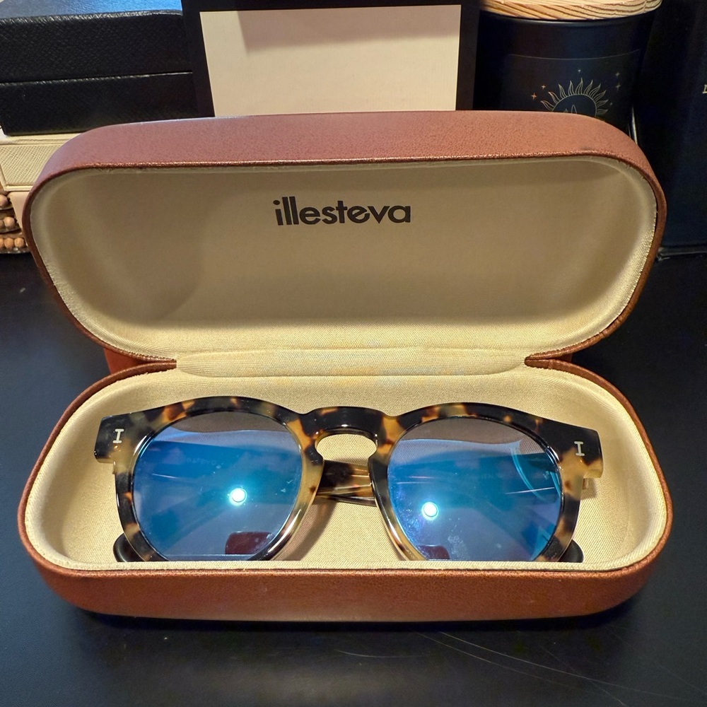 Illesteva Tortoise Shell Sunglasses with Blue Lenses